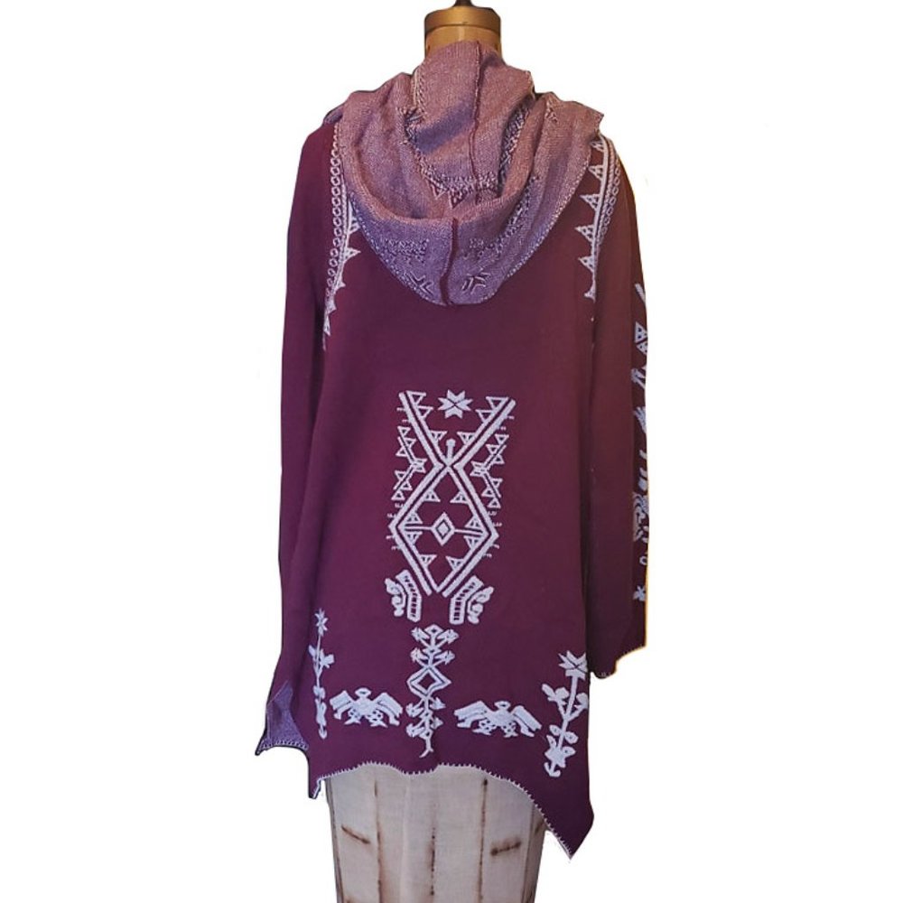 Knit jacket / cardigan, burgundy, cream size M